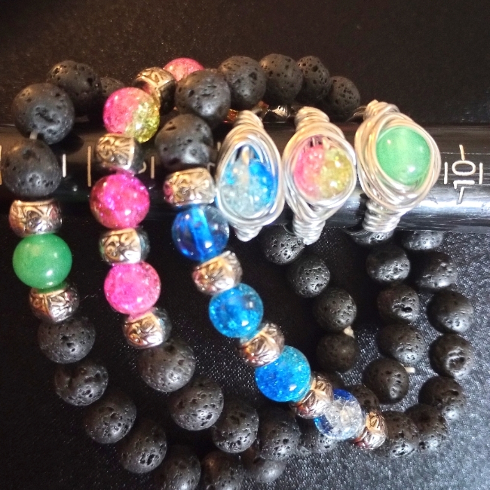Diffuser bracelet and wire wrapped ring set
